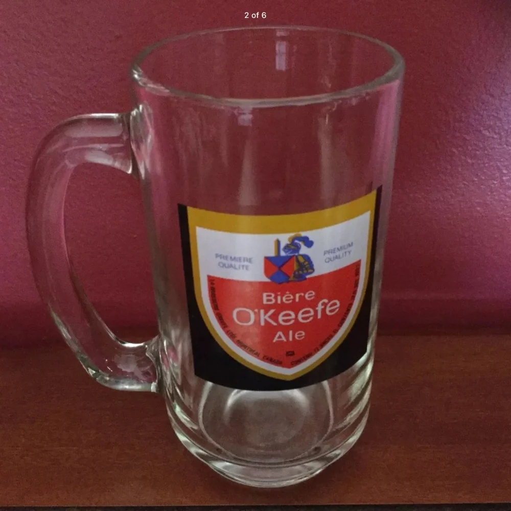 Vintage Biere O'Keefe Ale Beer Mug Glass Stein Collector Red Yellow Canada